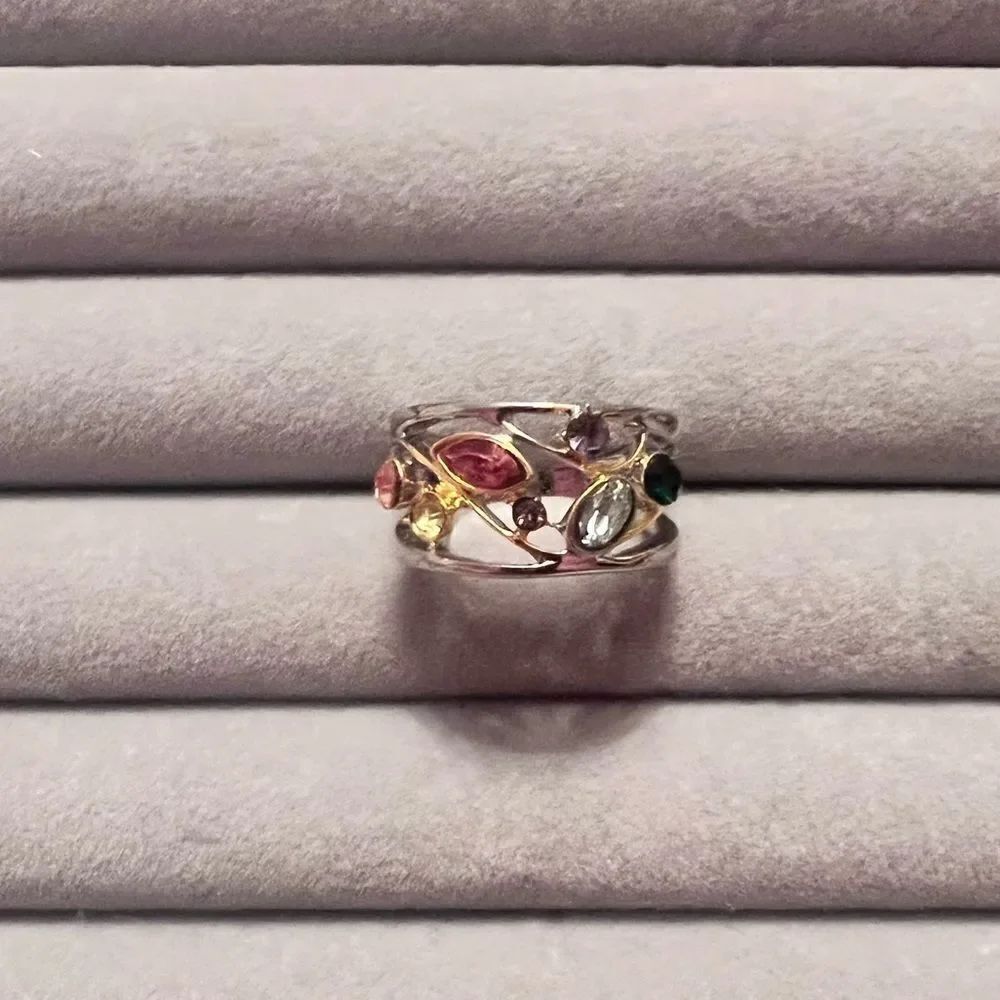 NEW Silver Multicolor Silver Tone Ring Size 7